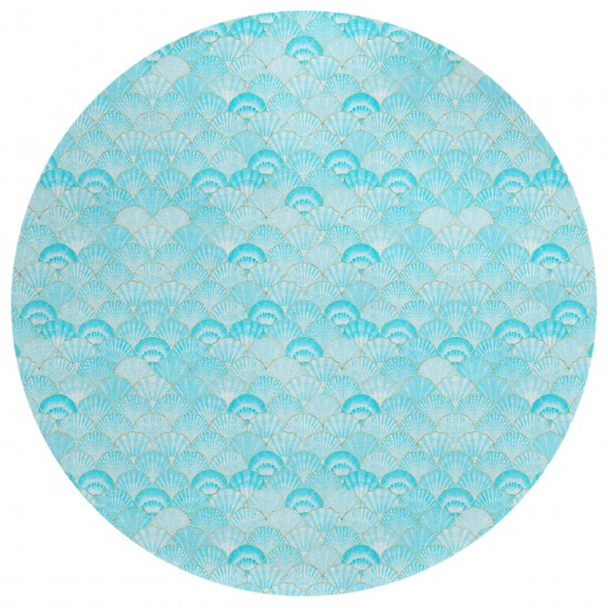 Indoor/Outdoor Seabreeze SZ2 Teal Washable 8' x 8' Round Rug