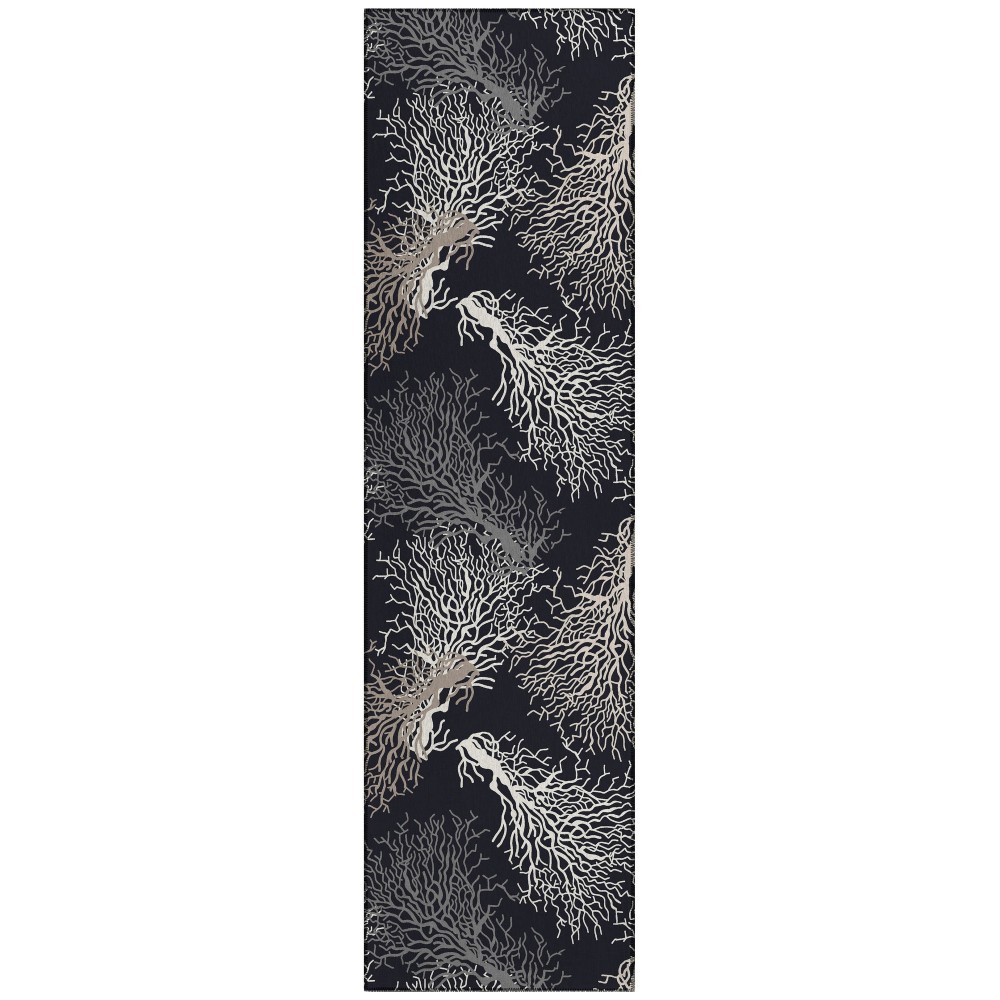 Indoor/Outdoor Seabreeze SZ3 Black Washable 2'3" x 7'6" Runner Rug