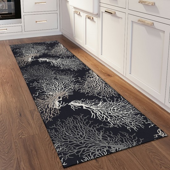 Indoor/Outdoor Seabreeze SZ3 Black Washable 2'3" x 7'6" Runner Rug