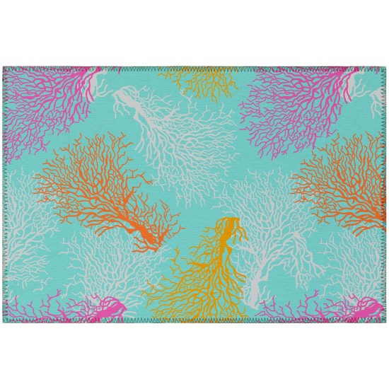 Indoor/Outdoor Seabreeze SZ3 Teal Washable 1'8" x 2'6" Rug