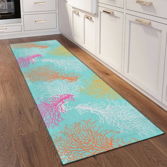 Indoor/Outdoor Seabreeze SZ3 Teal Washable 2'3" x 7'6" Runner Rug