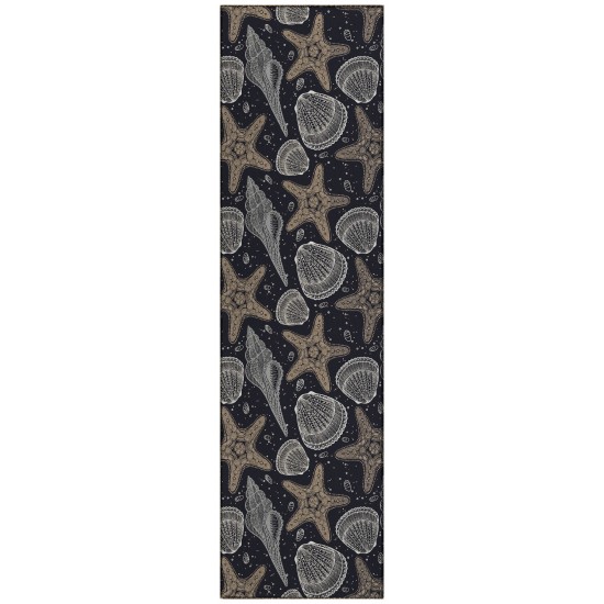 Indoor/Outdoor Seabreeze SZ4 Black Washable 2'3" x 7'6" Runner Rug