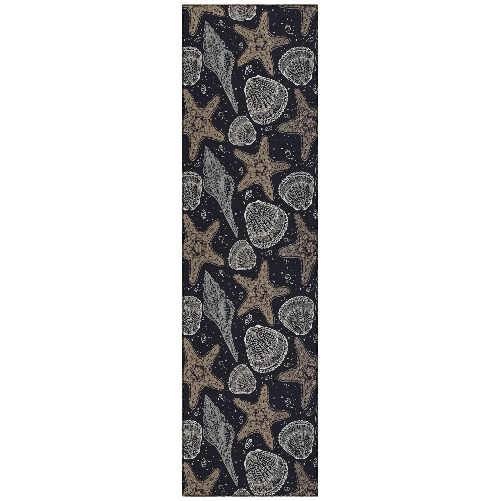 Indoor/Outdoor Seabreeze SZ4 Black Washable 2'3" x 7'6" Runner Rug