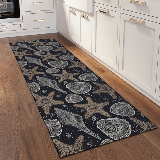 Indoor/Outdoor Seabreeze SZ4 Black Washable 2'3" x 7'6" Runner Rug