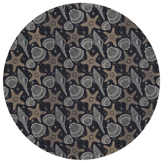 Indoor/Outdoor Seabreeze SZ4 Black Washable 8' x 8' Round Rug