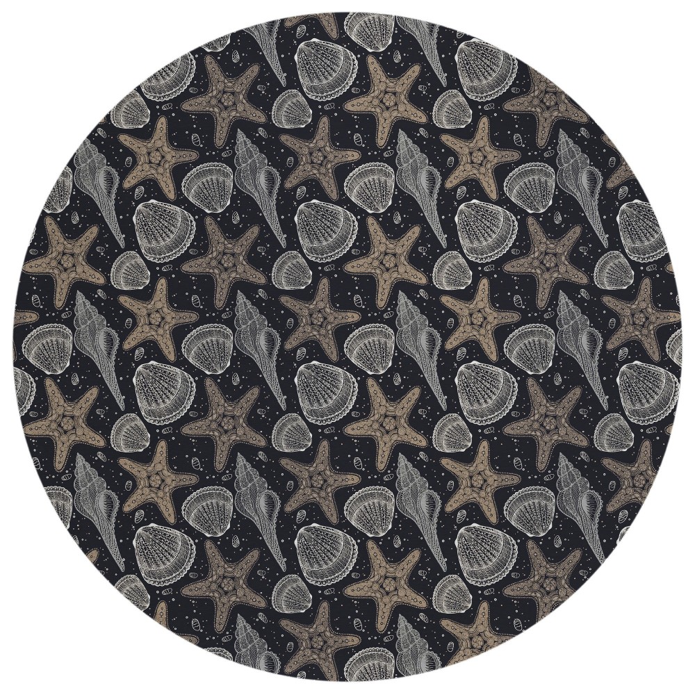 Indoor/Outdoor Seabreeze SZ4 Black Washable 8' x 8' Round Rug