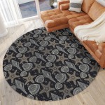 Indoor/Outdoor Seabreeze SZ4 Black Washable 8' x 8' Round Rug