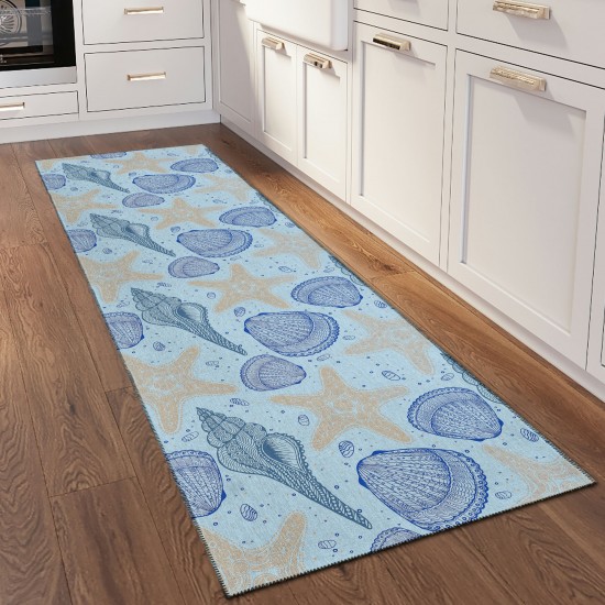 Indoor/Outdoor Seabreeze SZ4 Sky Washable 2'3" x 7'6" Runner Rug