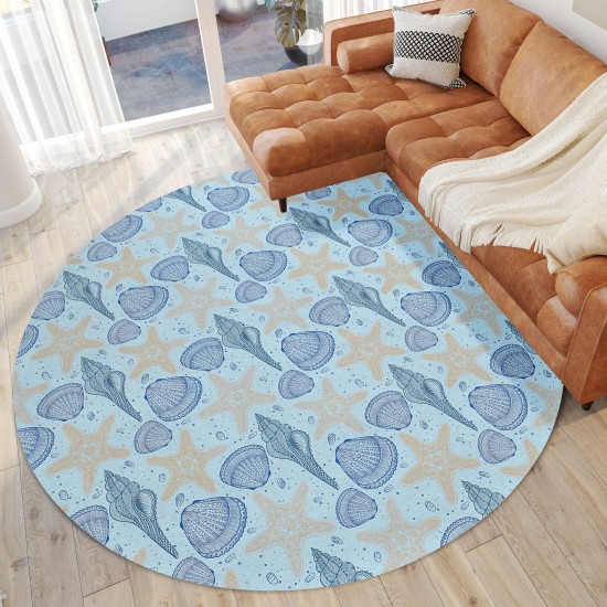 Indoor/Outdoor Seabreeze SZ4 Sky Washable 8' x 8' Round Rug