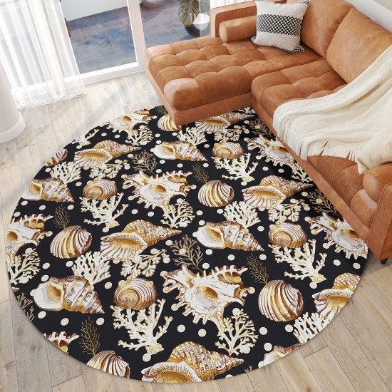 Indoor/Outdoor Seabreeze SZ6 Black Washable 8' x 8' Round Rug