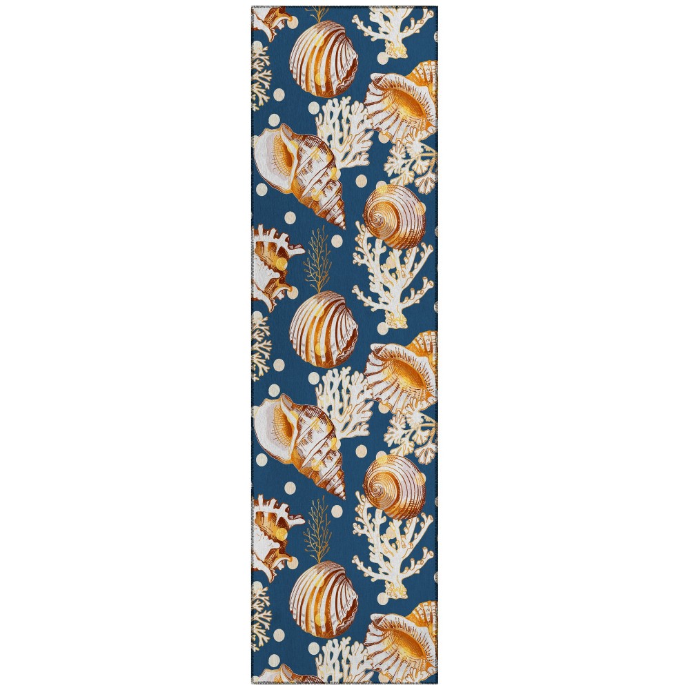 Indoor/Outdoor Seabreeze SZ6 Navy Washable 2'3" x 7'6" Runner Rug