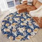 Indoor/Outdoor Seabreeze SZ6 Navy Washable 8' x 8' Round Rug