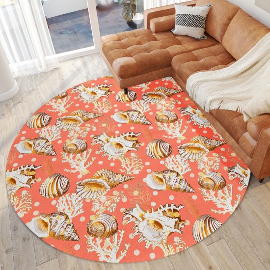 Indoor/Outdoor Seabreeze SZ6 Salmon Washable 8' x 8' Round Rug