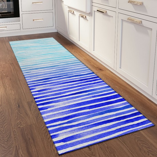 Indoor/Outdoor Seabreeze SZ8 Navy Washable 2'3" x 7'6" Runner Rug