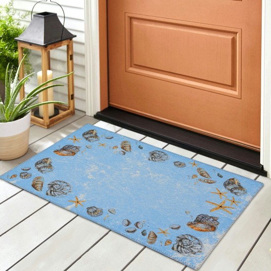 Indoor/Outdoor Seabreeze SZ9 Denim Washable 1'8" x 2'6" Rug