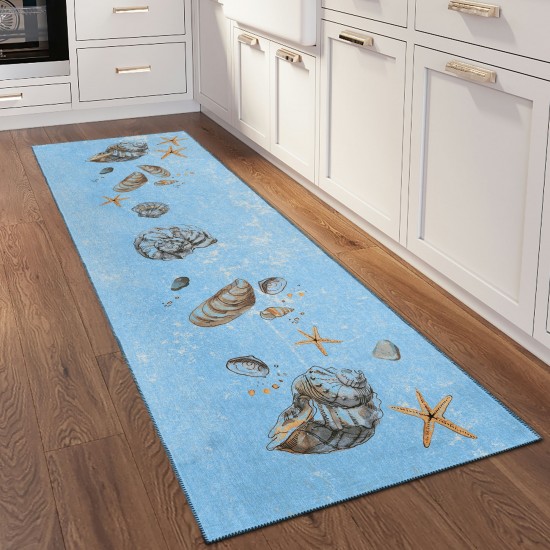 Indoor/Outdoor Seabreeze SZ9 Denim Washable 2'3" x 7'6" Runner Rug