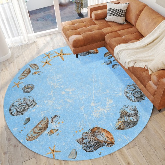 Indoor/Outdoor Seabreeze SZ9 Denim Washable 8' x 8' Round Rug