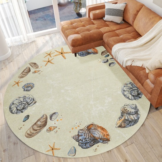 Indoor/Outdoor Seabreeze SZ9 Ivory Washable 8' x 8' Round Rug