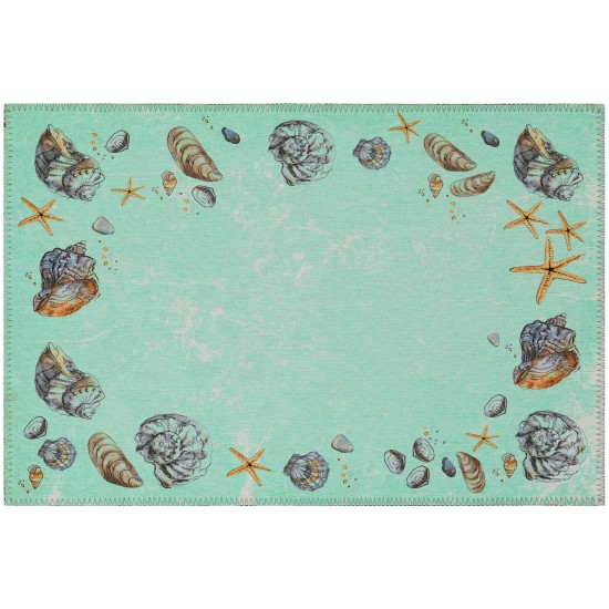 Indoor/Outdoor Seabreeze SZ9 Lagoon Washable 1'8" x 2'6" Rug