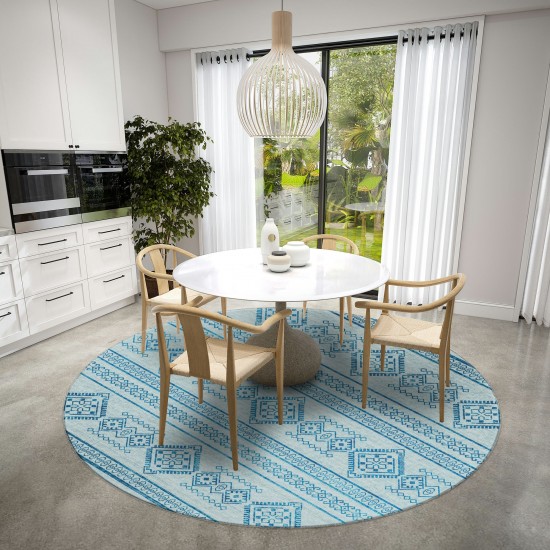 Indoor/Outdoor Sedona SN14 Sky Washable 10' x 10' Round Rug