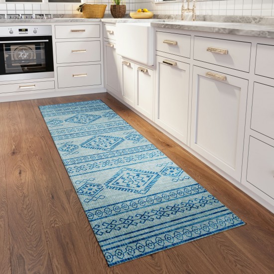 Indoor/Outdoor Sedona SN14 Sky Washable 2'3" x 7'6" Runner Rug