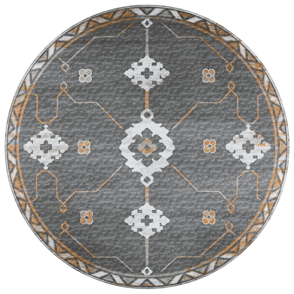 Indoor/Outdoor Sedona SN16 Charcoal Washable 8' x 8' Round Rug