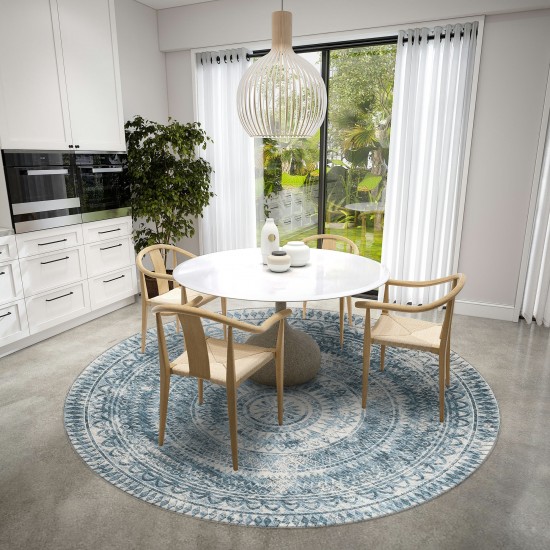 Indoor/Outdoor Sedona SN7 Indigo Washable 6' x 6' Round Rug