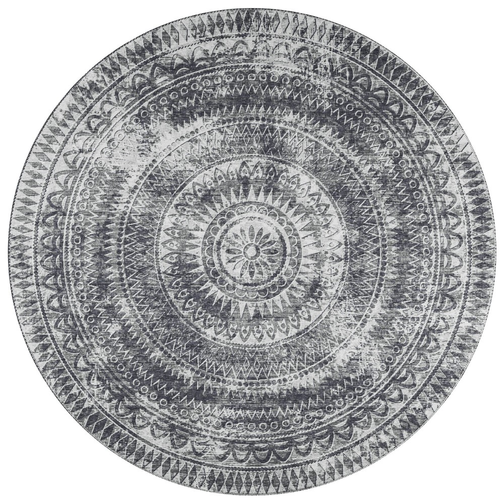 Indoor/Outdoor Sedona SN7 Pewter Washable 4' x 4' Round Rug