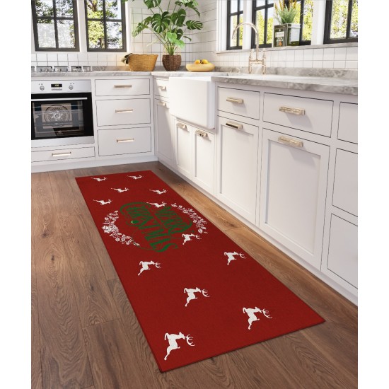 Indoor/Outdoor Wonderland WN6 Red Washable 2'3" x 7'6" Runner Rug