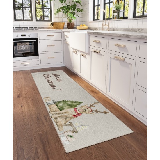 Indoor/Outdoor Wonderland WN8 Beige Washable 2'3" x 7'6" Runner Rug