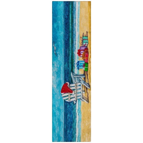 Indoor/Outdoor Wonderland WN9 Ocean Washable 2'3" x 7'6" Runner Rug