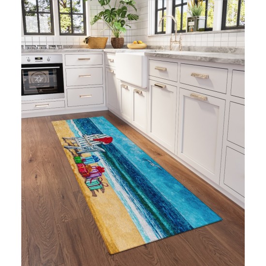 Indoor/Outdoor Wonderland WN9 Ocean Washable 2'3" x 7'6" Runner Rug