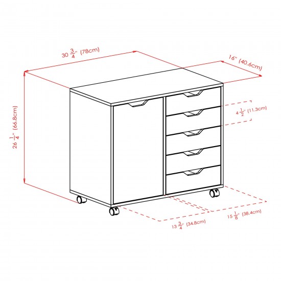 Halifax Wide Storage Cabinet, 5-Drawer, White