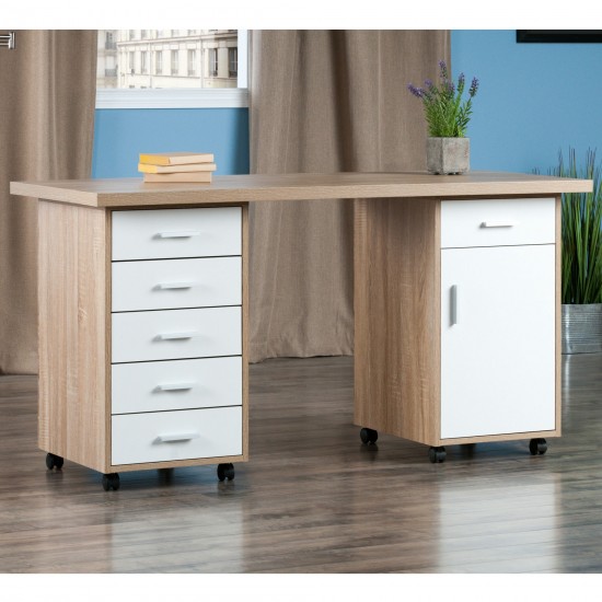 Kenner Table & Storage Cabinet, 1-Drawer, Reclaimed Wood and White
