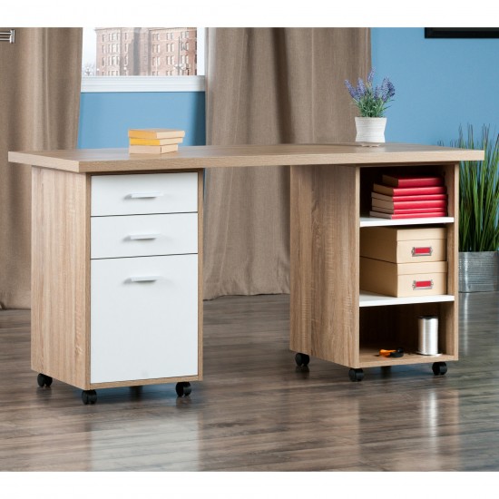 Kenner 3-Pc Modular Desk Set, Reclaimed Wood and White