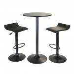 Obsidian 3-Pc Round Pub Table and Adjustable Swivel Stools, Black