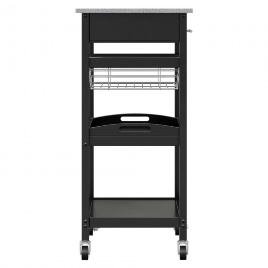 Julia Utility Kitchen Cart, Granite Top, Black