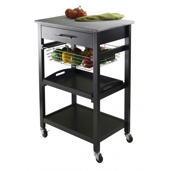 Julia Utility Kitchen Cart, Granite Top, Black