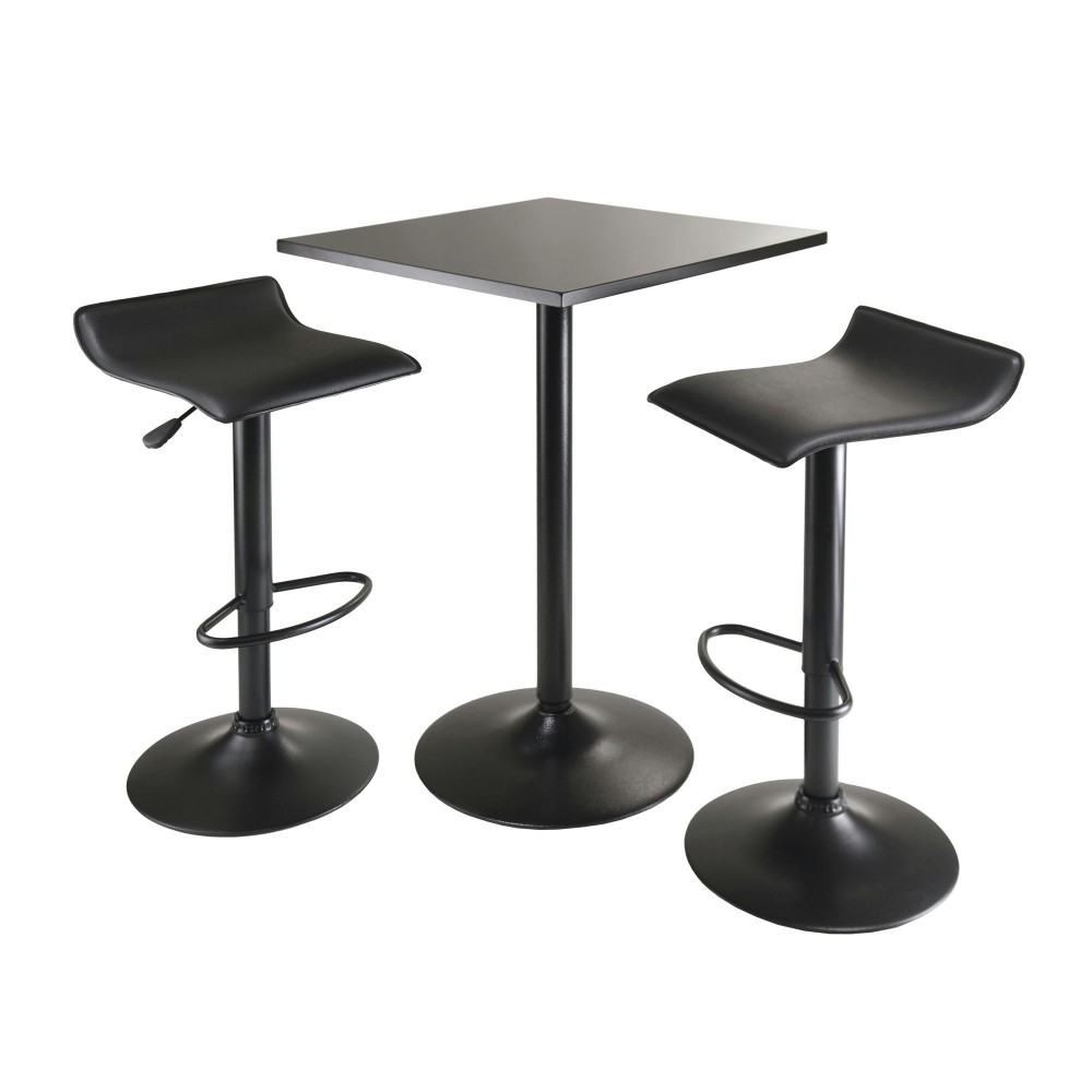 Obsidian 3-Pc Square Pub Table and Adjustable Swivel Stools, Black Obsidian 3-Pc Square Pub Table and Adjustable Swivel Stools, Black