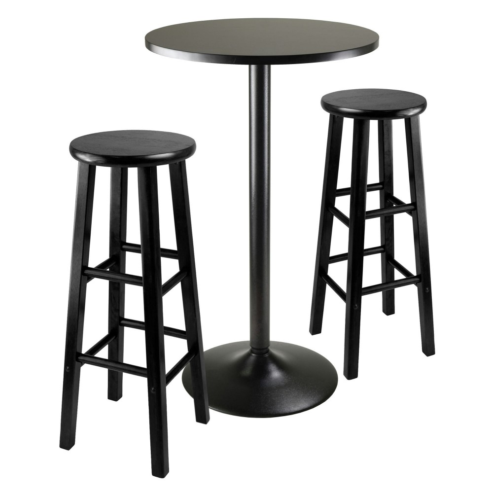 Obsidian 3-Pc Round Pub Table and Round Seat Bar Stools, Black