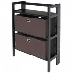 Torino 3-Pc Foldable Shelf w/ 2 Foldable Wide Fabric Baskets, Black & Chocolate