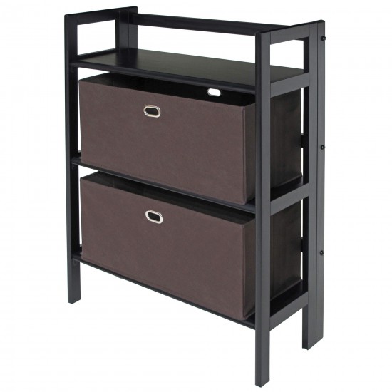 Torino 3-Pc Foldable Shelf w/ 2 Foldable Wide Fabric Baskets, Black & Chocolate