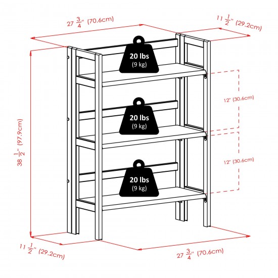 Torino 3-Pc Foldable Shelf w/ 2 Foldable Wide Fabric Baskets, Black & Chocolate