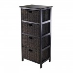 Omaha Storage Rack with 4 Foldable Corn Husk Baskets, Black and Chocolate