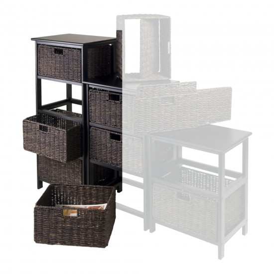 Omaha Storage Rack with 4 Foldable Corn Husk Baskets, Black and Chocolate