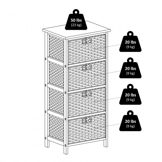 Omaha Storage Rack with 4 Foldable Corn Husk Baskets, Black and Chocolate