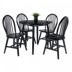 Moreno 5-Pc Drop Leaf Dining Table with Windsor Chairs, Black