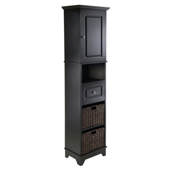 Wyatt 3-Pc Storage Cabinet with 2 Foldable Corn Husk Baskets, Black & Chocolate