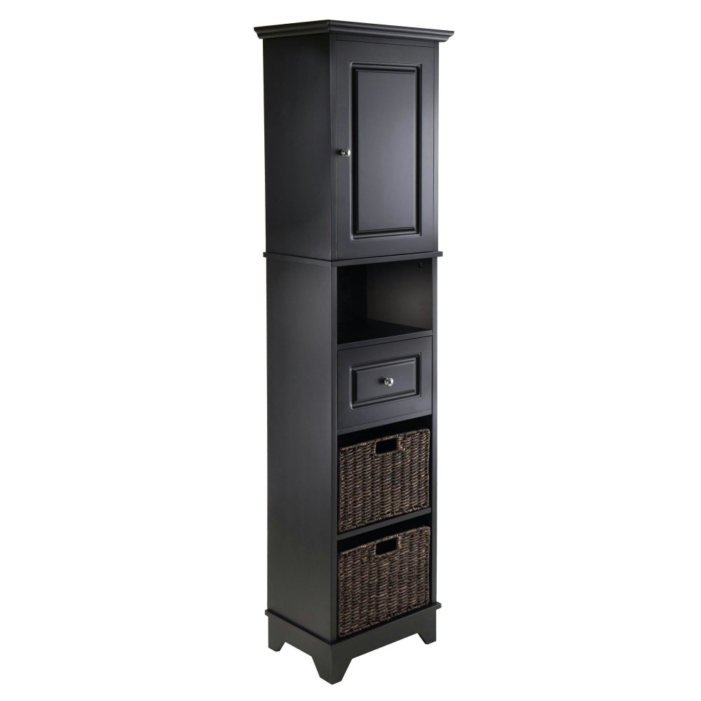 Wyatt 3-Pc Storage Cabinet with 2 Foldable Corn Husk Baskets, Black & Chocolate