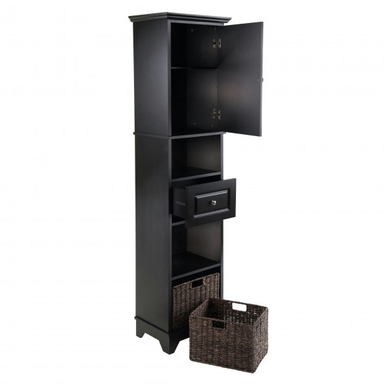 Wyatt 3-Pc Storage Cabinet with 2 Foldable Corn Husk Baskets, Black & Chocolate